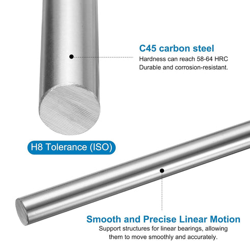 uxcell 2 Pcs Linear Motion Rod Shaft Guide 8mm x 100mm, Case Hardened Steel Chrome Plated