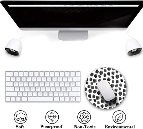 Cute Round Mouse Pad, Black and White Polka Dot Print Design for Computers and Laptop