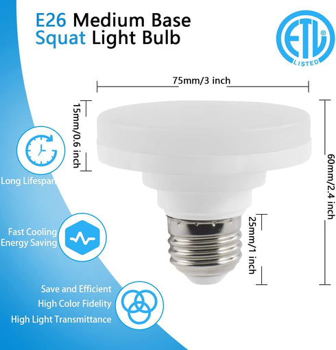 Bulb E26 Bulb, 10W 75W, Dimmable, 1100LM, 4000K, E26 Bulbs (4000K, 2 Pack) LED Puck Light with Screw, Mini Flat Light