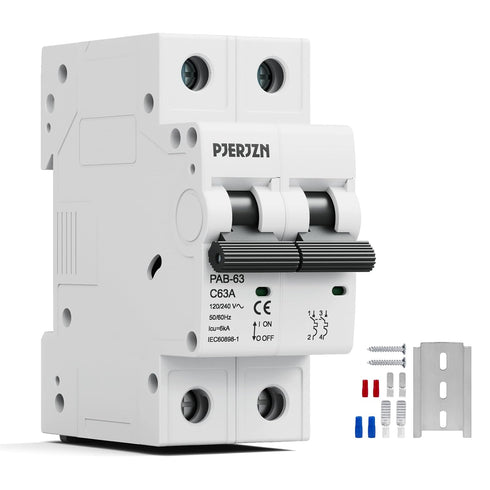 Miniature Circuit Breaker 120/240VAC 16A Double Pole, DIN Rail Mount, Thermal Magnetic AC Disconnect Switch