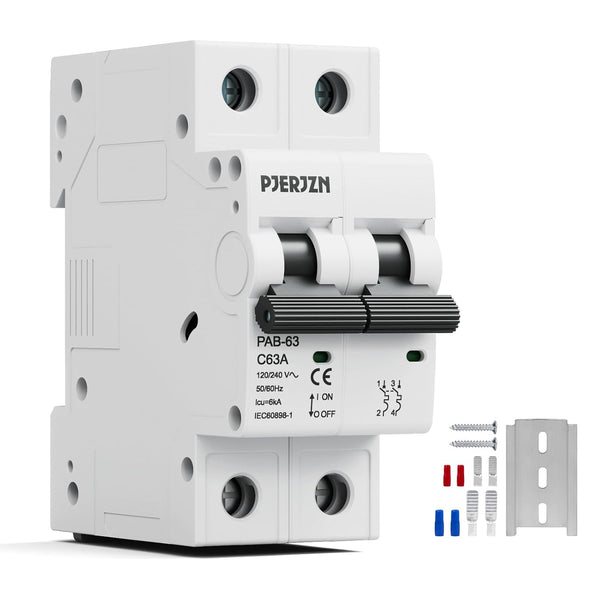 Miniature Circuit Breaker 120/240VAC 16A Double Pole, DIN Rail Mount, Thermal Magnetic AC Disconnect Switch