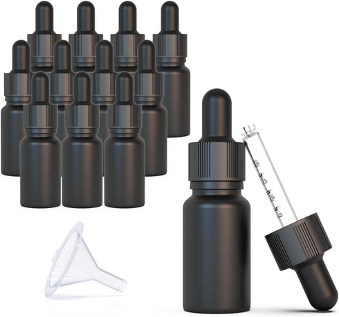 10ml Black Coated Glass Bottle with Glass Eye Dropper, 1/3 oz Capacity,UV