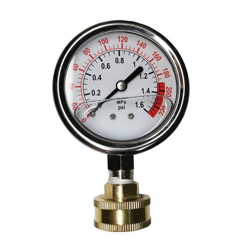 Stainless Steel 304 Liquid Filled Water Pressure Test Gauge - 0-220psi, 2-1/2" Dial Display, Oil Gauge with Female 3/4"