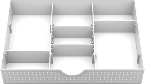 CAXXA 3 Slot Drawer Organizer, White - 4 Adjustable Dividers for Junk Drawer Storage, Office Desk Supplies