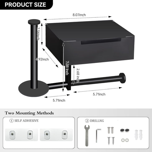 (12.5INCH) Stainless Steel Toilet Paper Holder with Wet Wipes Box for Bathroom - Self-Adhesive for Toilet, Adhesive