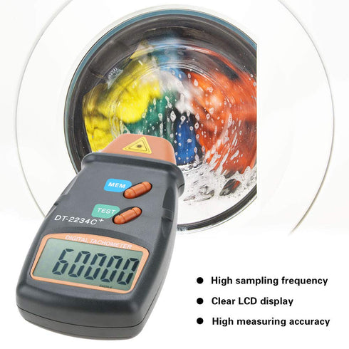 Tachometer RPM Tester, Handheld LCD Photo Laser Speed Gun, Digital Tachometer for Small Engine DT-2234C+