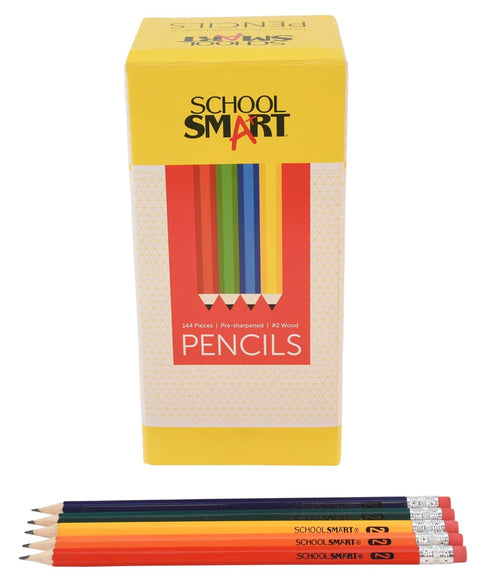 School Smart No 2 Pencils, Hexagonal with Latex-Free Erasers, Assorted Body Colors, Pack of 144