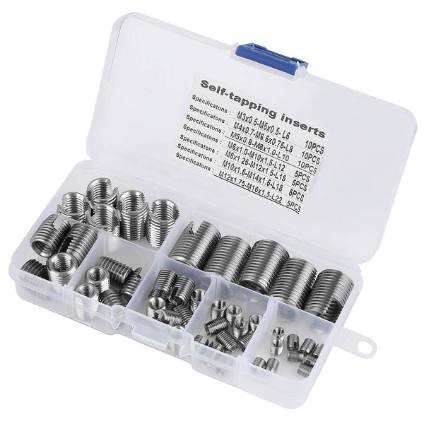 50Pcs Quick Thread Insert with Storage Case, M3 Self Tapping Thread Insert, Stainless Steel Repair Tool