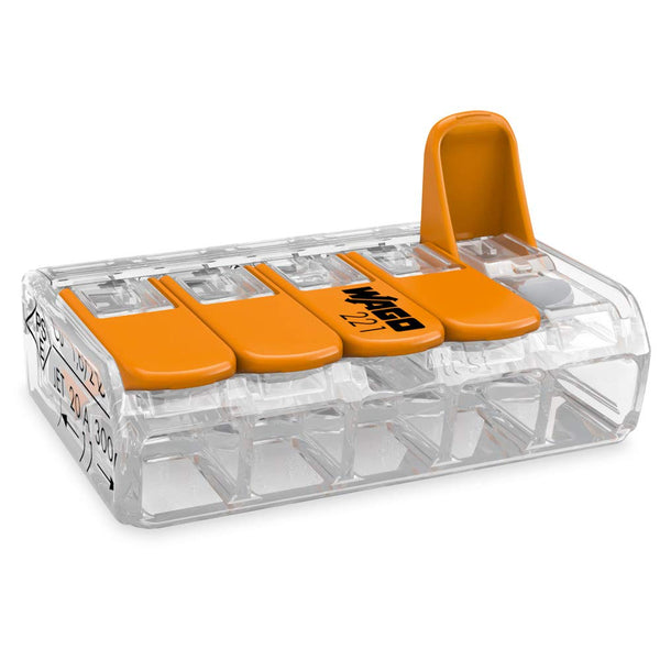 WAGO Connection Terminals 221-415, 5 Conductors, Pack of 25, Compact Cable Connector for All Conductor Types