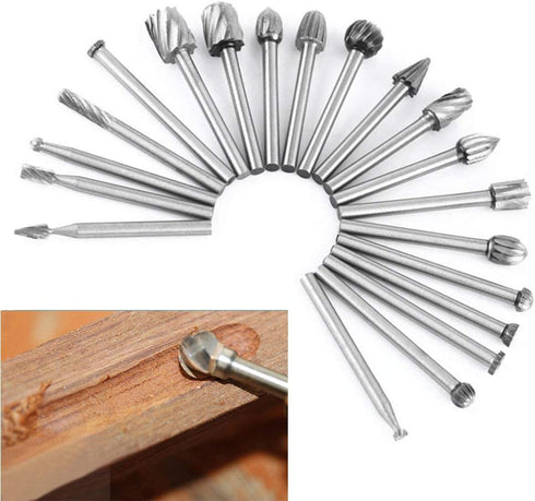 Yakamoz 20pcs 1/8" Shank High Speed Steel Rotary Files Burrs, Wood Milling Set for DIY Woodworking