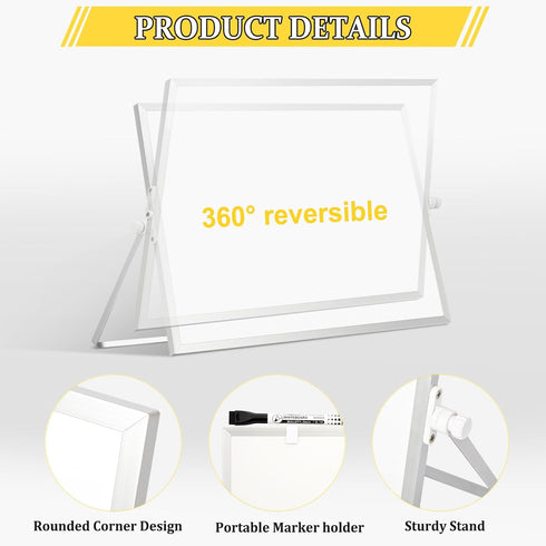 Dry Erase Magnetic White Board, 16" x 12" Double-Sided Desktop Whiteboard with Stand, Portable Small Whiteboard Set for Drawing, Office, Home, School by AMUSIGHT