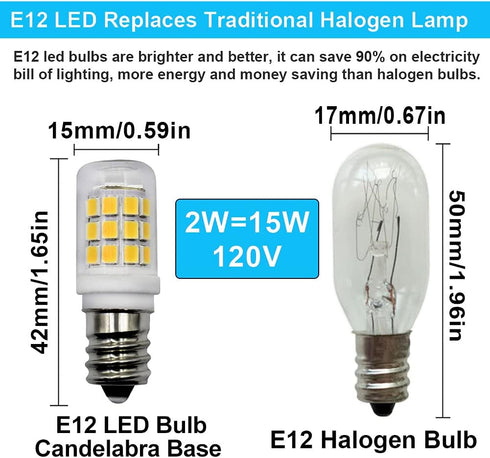 E12 LED Fridge Water Dispenser Light Bulb, 2W (15W Replacement), 120V T5 Tubular Appliance Bulb, 6000K Daylight White,