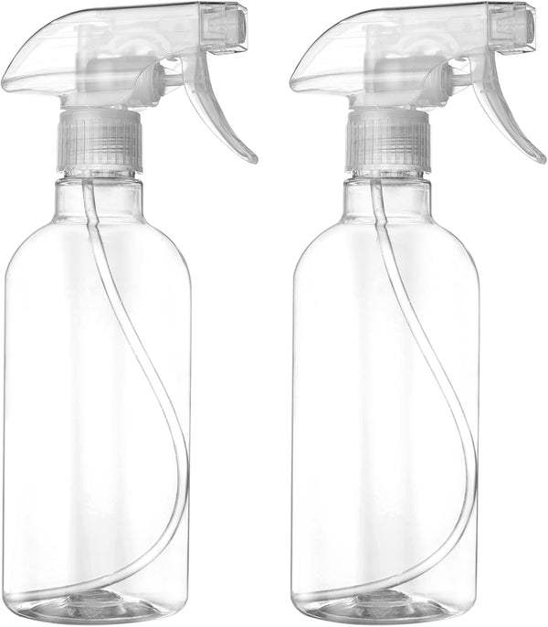 DIYSELF 2 Pack Heavy Duty Plastic Spray Bottles, 16oz Clear Water Spray Bottle with Adjustable Nozzle for Cleaning,