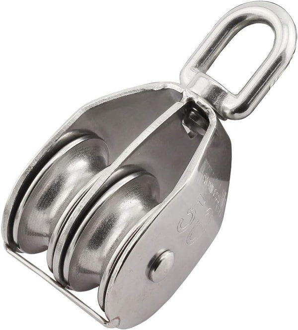 M50 Double Pulley Block, Stainless Steel Heavy Duty Hardware, Double Wheel Swivel Rigging Lifting Wheel