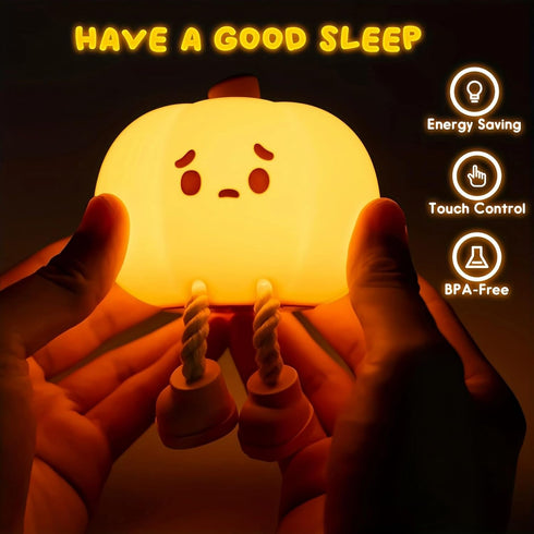 Generic 3 Dimmable Cute Pumpkin LED Night Light, Level Nursery Nightlight, Silicone Soft Light Lamp Gift, Rechargeable