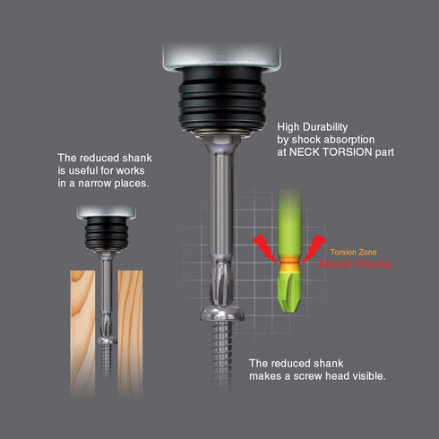 VESSEL RIB Reinforced Neck Torsion Power Bits, PH2X150 1PC (Carded)