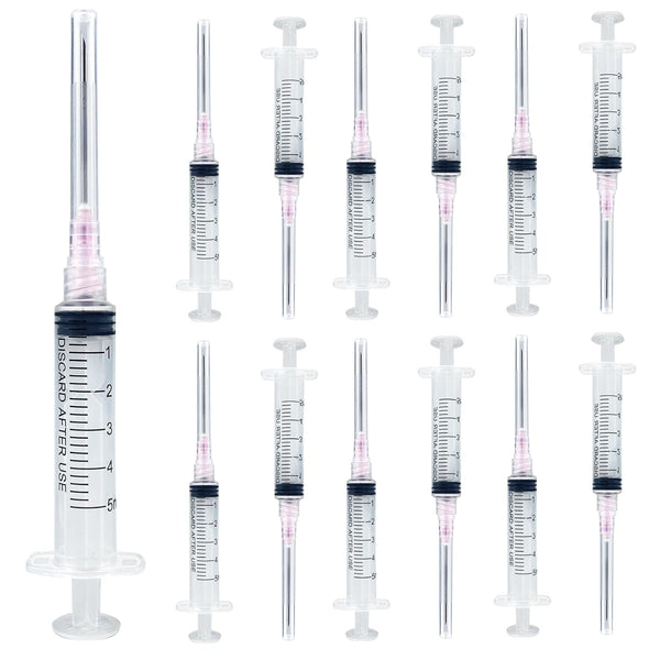 100 Pcs-5 ml Luer Lock Syringe with 18ga Needle, Individually Packaged for Labs and Supplies