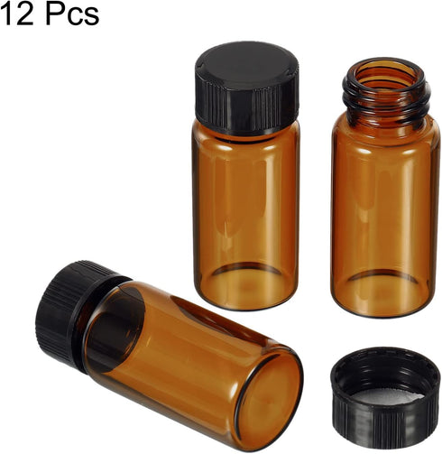 PATIKIL 10mL Reagent Media Bottle, 12 Pack Round Glass Storage Bottles with Plastic Screw Cap, Brown