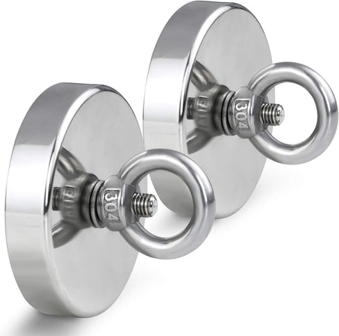 DIYMAG 2Pack 270 lbs Pulling Force Fishing Magnets, with Countersunk Hole Eyebolt, Diameter 1.88 inch