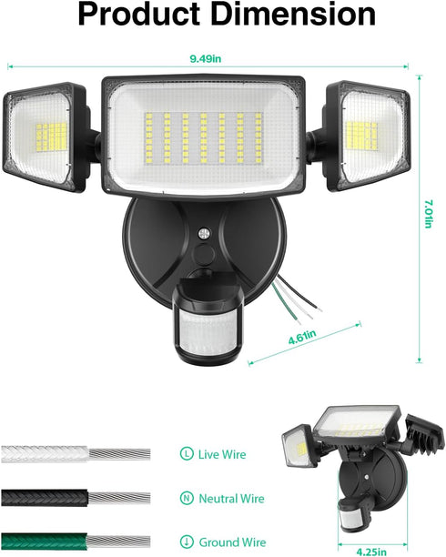 50W 5000LM 6500K IP65 iMaihom Motion Sensor Outdoor Lights, Hardwired Motion Sensor Flood Light, Dusk to Dawn Outdoor