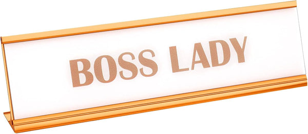 Zonon Rose Gold Boss Lady Sign, Acrylic Desk Name Plate with White Background for Women Office Decor
