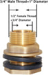 Joywayus 1/2" Female to 3/4" Male Solid Brass Water Tank Connector, Threaded Bulkhead Fitting with 2 Rubber Rings