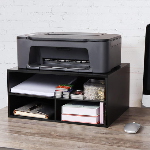 EMERIT 2-Tier Printer Stand Shelf with Storage Wood Desk Paper Organizer for Home/Office