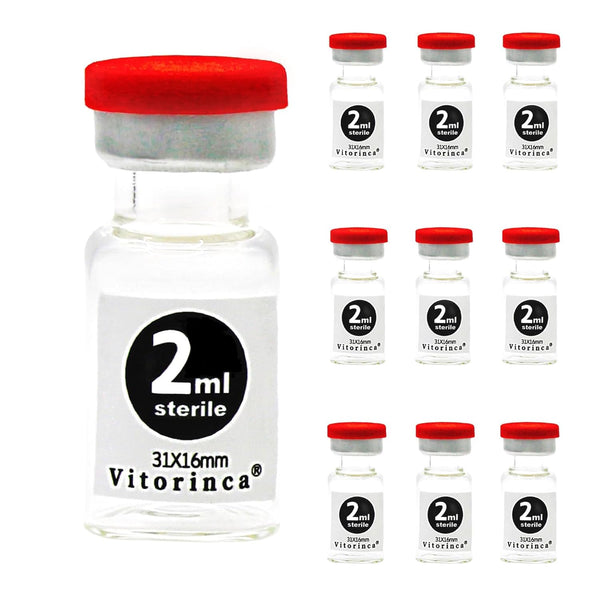 Vitorinca 2ml Sterile Glass Vials, 10 Packs with Self-Healing Injection Port and Flip Top Cap