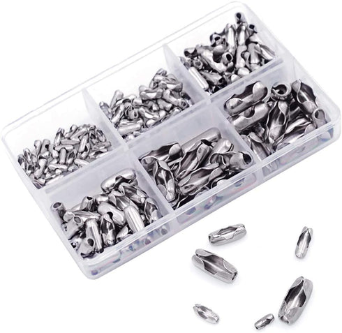 KINGOU 155pcs Stainless Steel Ball Chain Connector Clasps for 1.6/2.0/2.4/3.2/4.0/4.8mm Beaded Ball Chain