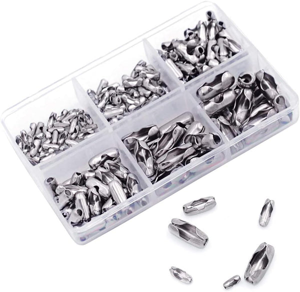 KINGOU 155pcs Stainless Steel Ball Chain Connector Clasps for 1.6/2.0/2.4/3.2/4.0/4.8mm Beaded Ball Chain