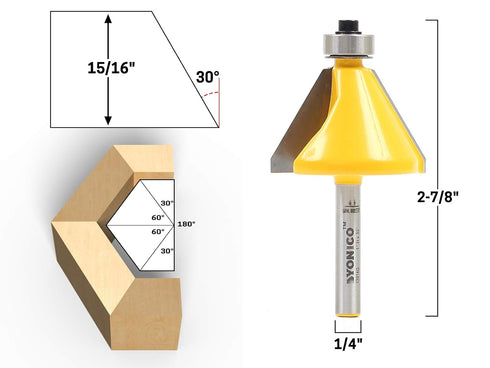 30 1/4-Inch 13905q Yonico Chamfer Router Bits Bevel Edge Forming Degree Shank