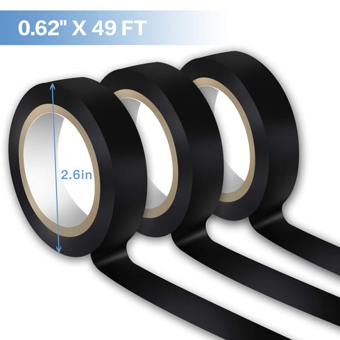 Wapodeai 3PCS Flame Retardant Electrical Tape, Premium Black Waterproof, High Temperature Resistance, 0.62 in X 49 ft