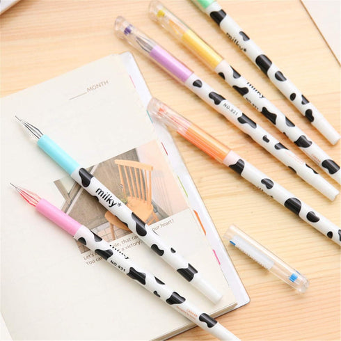 Yansanido 12 Colors Kawaii Cow Design Gel Pen, Office School Home Travel Gift for Friends and Students