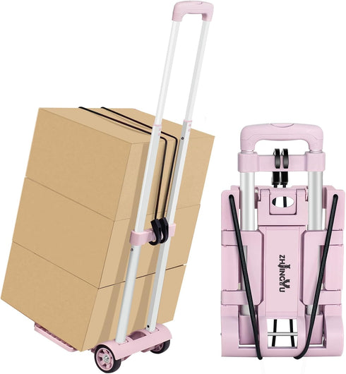 Folding Dolly Pink Hand Cart,Folding Hand Truck Aluminum Trolley,Small Dolly, Foldable Hand