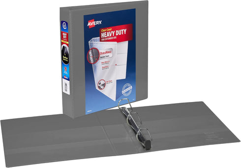 Avery Heavy-Duty 3 Ring Binders, Customizable Cover, 1.5 Inch Binder Slant Rings, 1 Gray Binder (79866) by AVERY