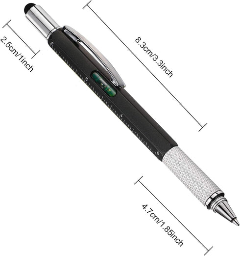 Zhanmai 16 Pieces Gift Pen Tool Pen 6 in 1 Multi Tool Pen with Ruler, Level Gauge, Ballpoint Pen and Pen Refills, Unique Gifts for Men (Black, Silver)