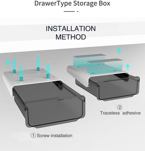 Davidsons Collection Self-adhesive Under Desk Drawer - 2 Packs Large Storage Desktop Pencil Tray for Office, Home,