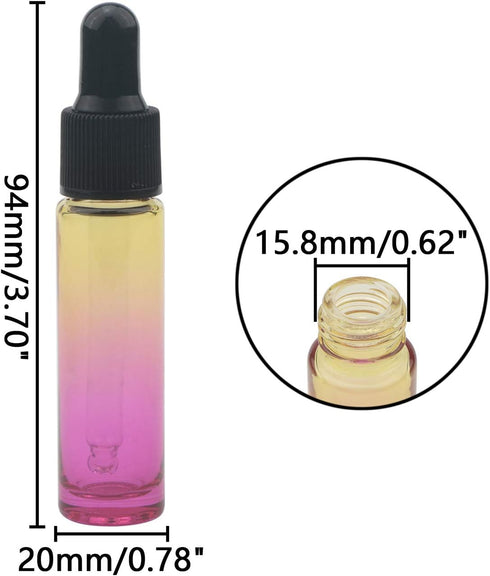 Ellbest 14pcs 10ml Essential Oil Dropper Glass Bottle, Colorful Reusable Bottles for Travel (Yellow Gradient)