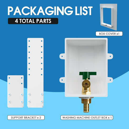 Ice Maker Outlet Box, 1/2 Inch Pex Crimp Inlet x 1/4 Inch OD Compression Outlet, Ice Maker Valve Wall Box