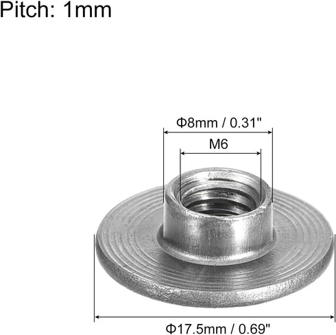 uxcell M6 12pcs, 6mm Carbon Steel Tee Nuts - Height, Round Base Weld Nuts With Through Hole Flange Insert Female Thread