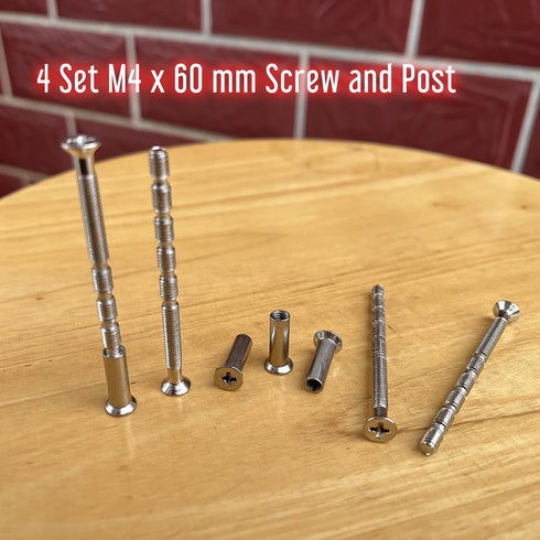 4 Set Sliding Door Handle Screw Post Replacement, M4 x 60mm Phillips Screws with Posts for Cabinet Doors