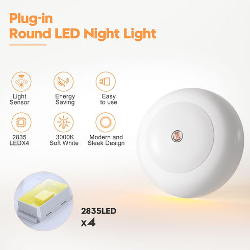 0.5W, 2 Pack fesnne Night Light, Night Lights Plug into Wall, Dusk to Dawn Sensor Warm White Led Night Light Nightlight