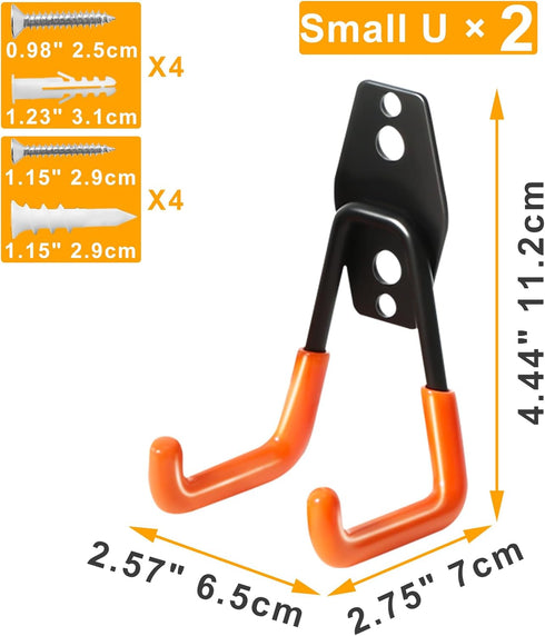 KURUI Heavy Duty Garage Hooks for Hanging, 2 Pack Garage Storage Hooks for Ladder Extension Cord Tool Cable, Wall Mount Small Utility U Hooks, Garage Hanger&Organizer by KURUI