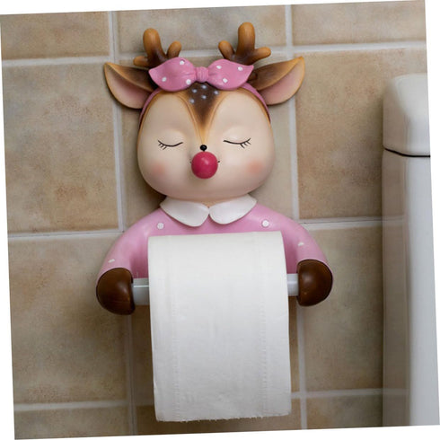 Cabilock Wall-Mounted Cartoon Toilet Paper Holder, Lovely Deer Roll Paper Shelf, Decorative Bathroom Tissue Storage