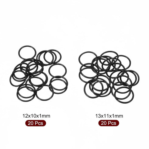 MECCANIXITY Nitrile Rubber O-Rings, 12mm 13mm OD, 10mm 11mm ID, 1mm Thick Seal Gasket, Black 40in1 Set