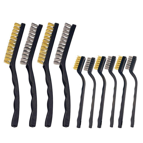 Wire Brush Set Scratch Brush Set for Cleaning Welding Slag Rust Dust Curved Handle Stainless Steel Brass 10-Pack
