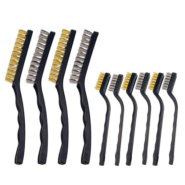Wire Brush Set Scratch Brush Set for Cleaning Welding Slag Rust Dust Curved Handle Stainless Steel Brass 10-Pack