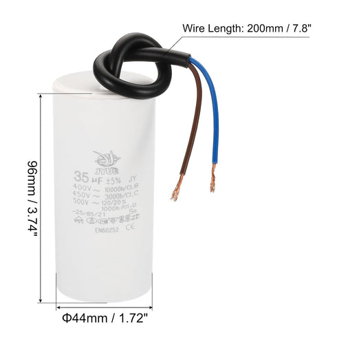 PATIKIL CBB60 35uf Running Capacitor,2Pcs AC 450V 2 Wires 50/60Hz Cylinder 95x44mm for Water Pumps, Washing Machines Motor Start