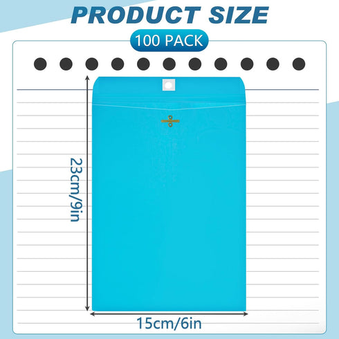Geyee 100 Pcs Clasp Manilla Envelopes for Storing or Mailing (Blue, 6 x 9 Inch)
