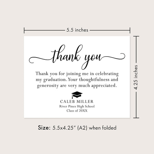 5.5x4.25 Graduation Thank You Cards Personalized with Name, Black and White Thank You Note Cards, Envelopes Included